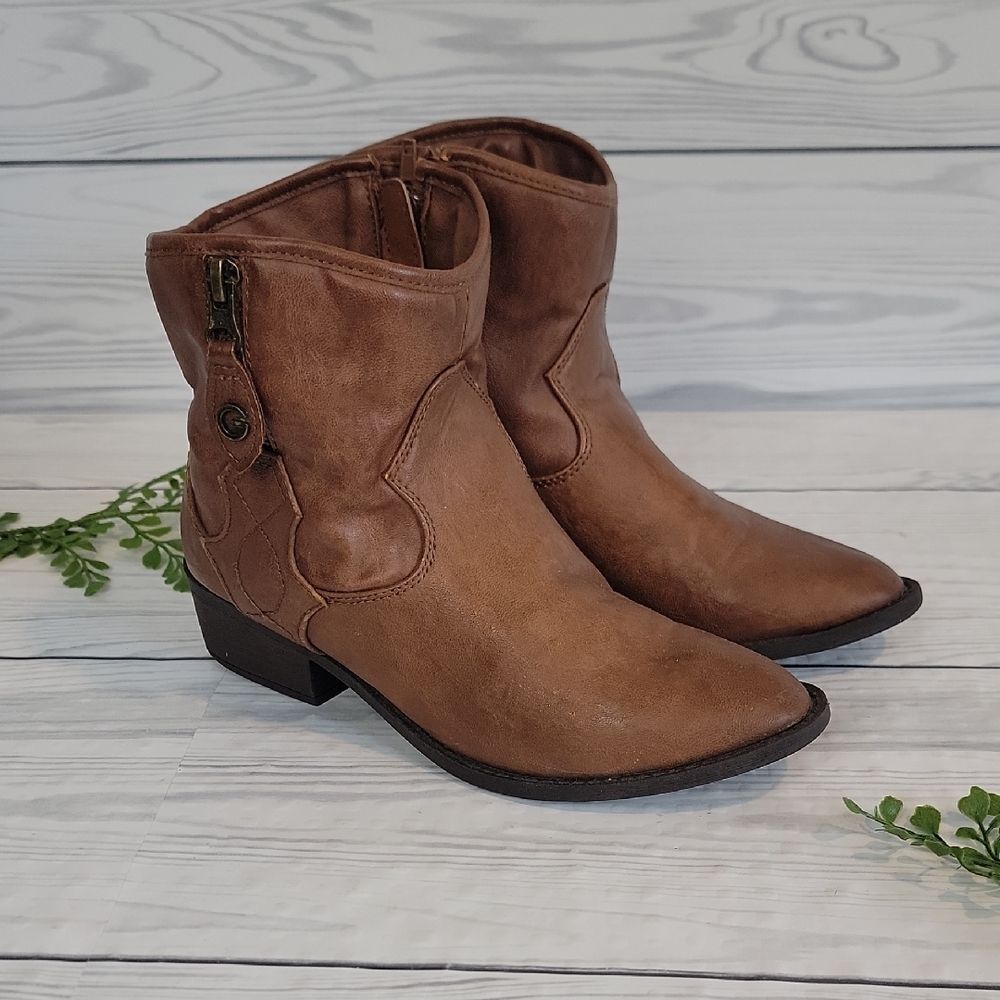 G by Guess Ankle Boots Wicked Western Motorcyle Bootie - Brown Size 7